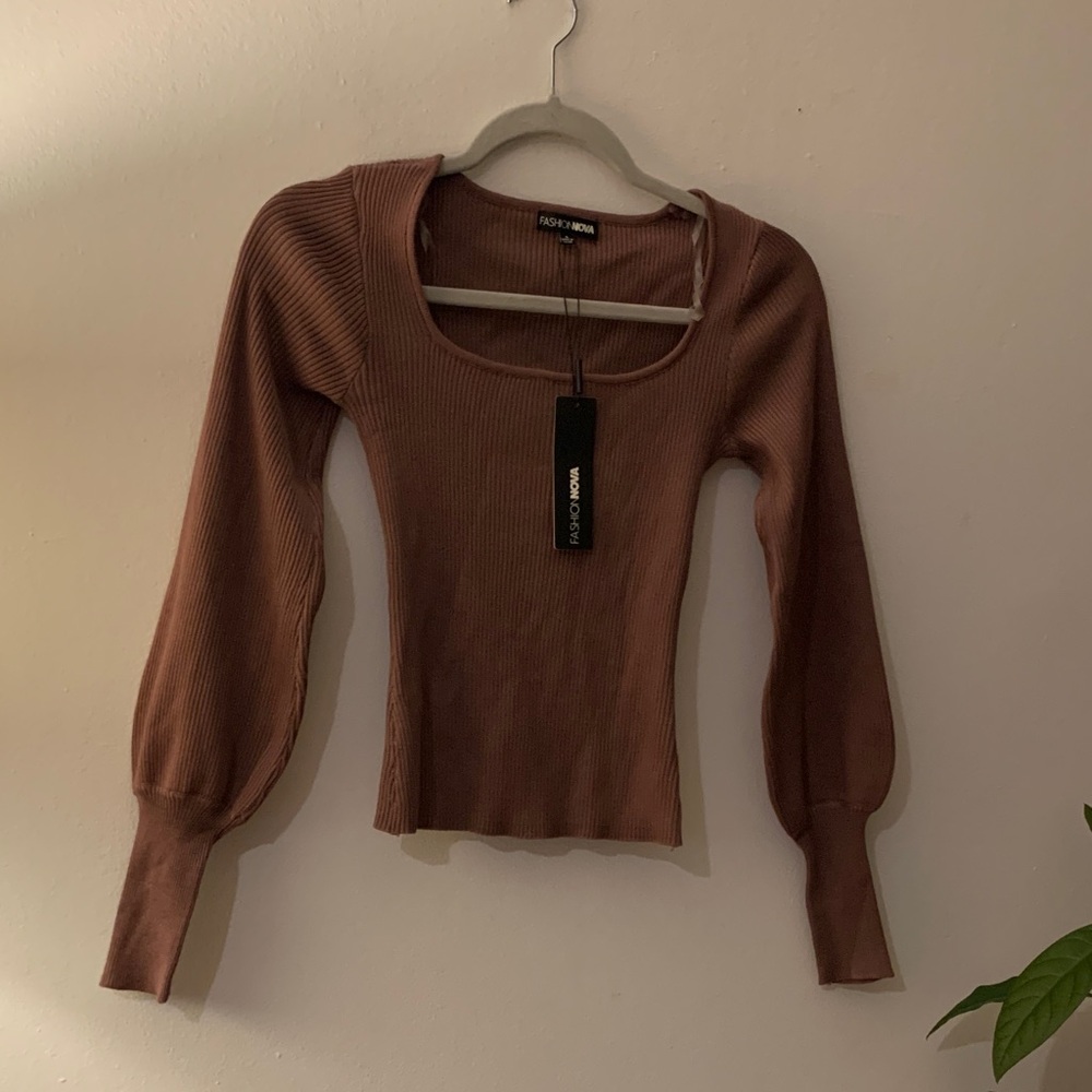 Fashion Nova Brown Ribbed Long Sleeve Top
